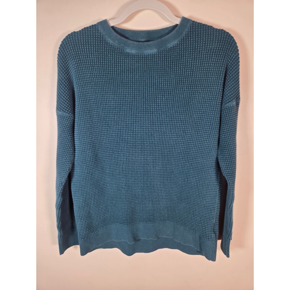 REI Cooperative Waffle Knit Sweater Women Medium Green Cotton Crewneck Gorpcore